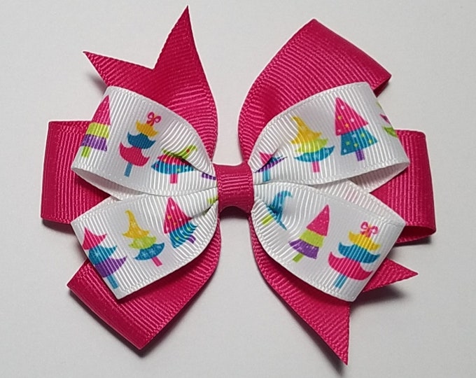 3.5" Christmas Tree Hair Bow *You Choose Solid Bow Color*