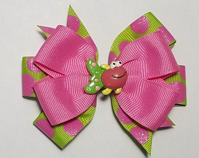 3.5" Fish Polka Dot Hair Bow *You Choose Solid Bow Color*