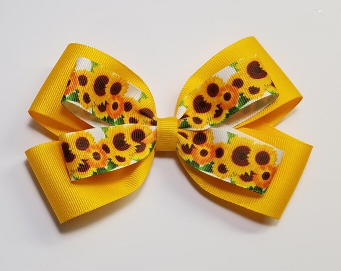 5" Sunflower Hair Bow *You Choose Solid Bow Color*