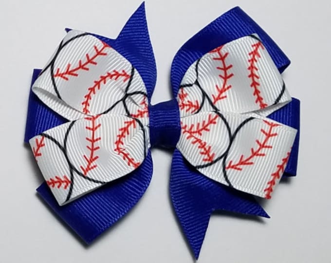 3.5" Baseball Hair Bow *You Choose Solid Bow Color*