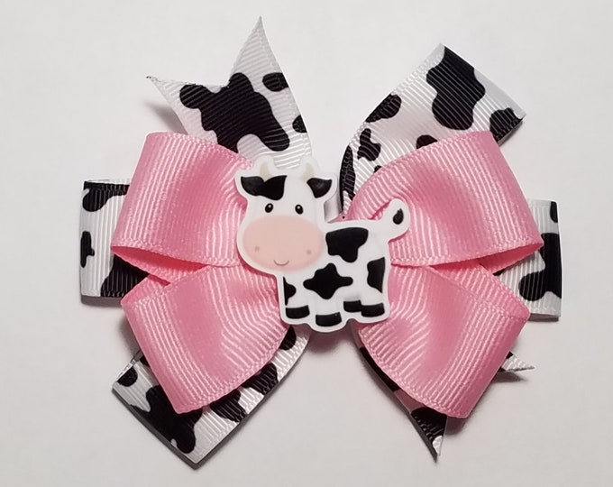 3.5" Cow Print Hair Bow *You Choose Solid Bow Color*