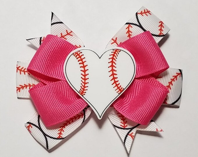 3.5" Baseball Hair Bow *You Choose Solid Bow Color*