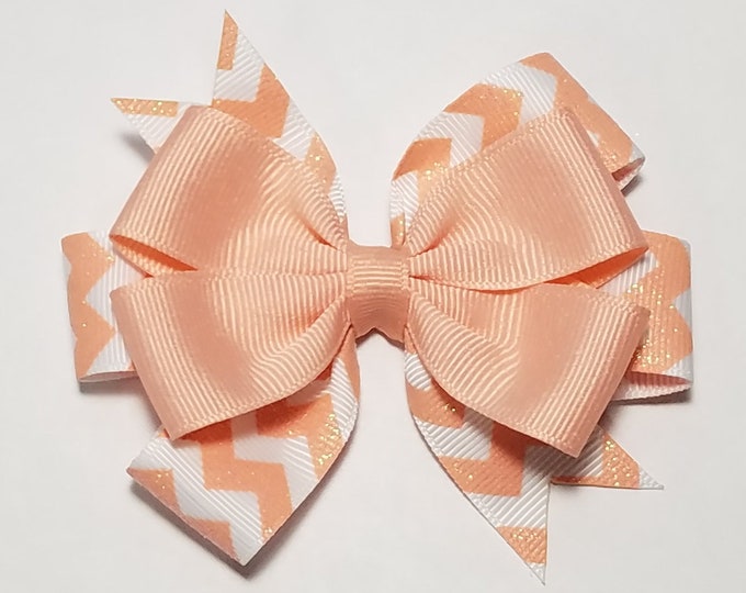 3.5" Light Coral Glitter Hair Bow *You Choose Solid Bow Color*