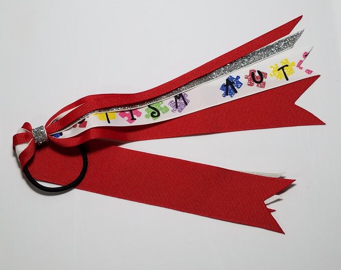 Autism Awareness Ponytail Streamer *You Choose Solid Ribbon Color- Glitter Color & Length*