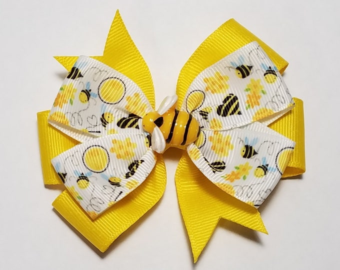3.5" Bee Hair Bow *You Choose Solid Bow Color*