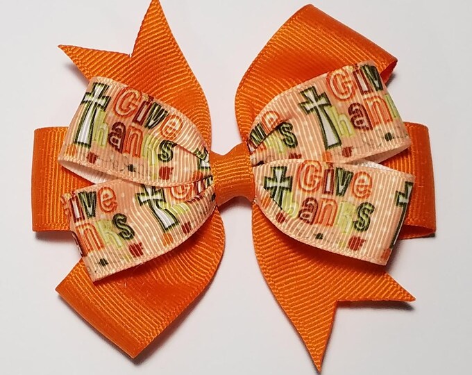 3.5" Give Thanks Hair Bow *You Choose Solid Bow Color*