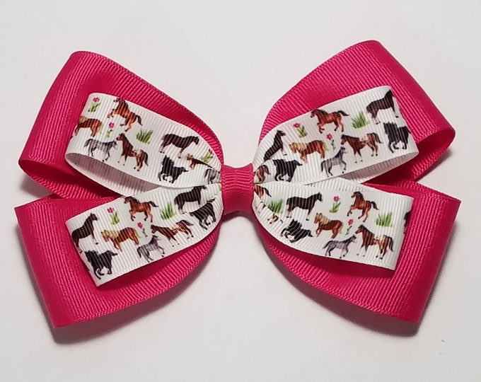 5" Horse Print Hair Bow *You Choose Solid Bow Color*