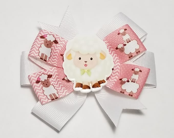 3.5" Sheep Lamb Hair Bow *You Choose Solid Bow Color*