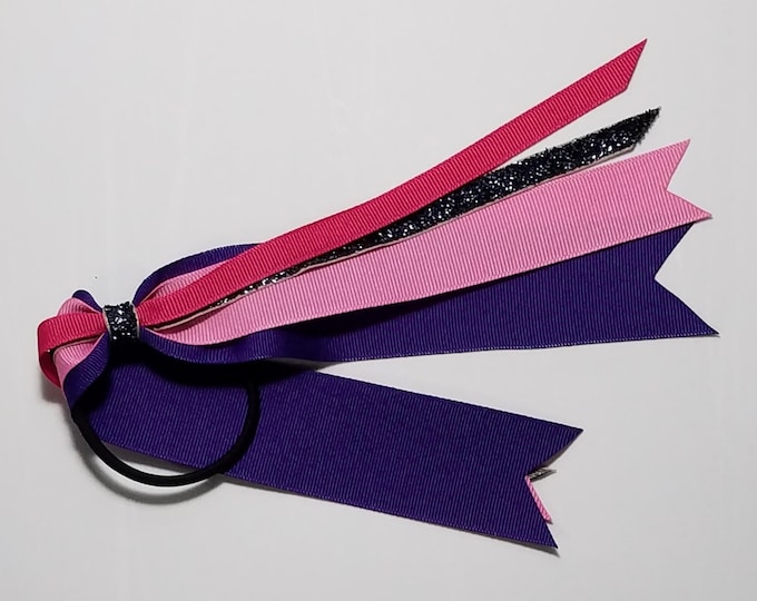 Shocking Pink, Black Glitter, Pink, Violet Purple Ponytail Streamer- 7" (14" total)  *CLEARANCE*