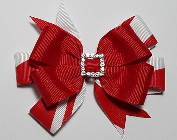 3.5" Candy Cane Hair Bow *You Choose Solid Bow Color*