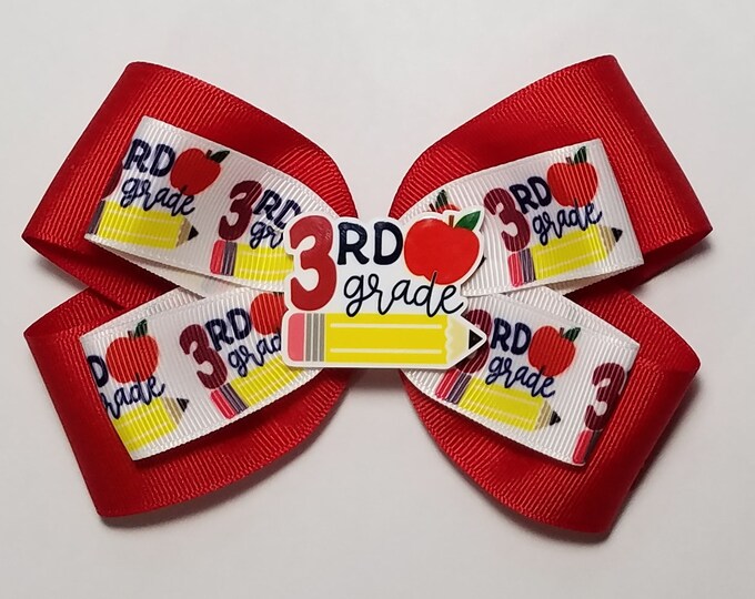 5" 3rd Grade Hair Bow *You Choose Solid Bow Color*