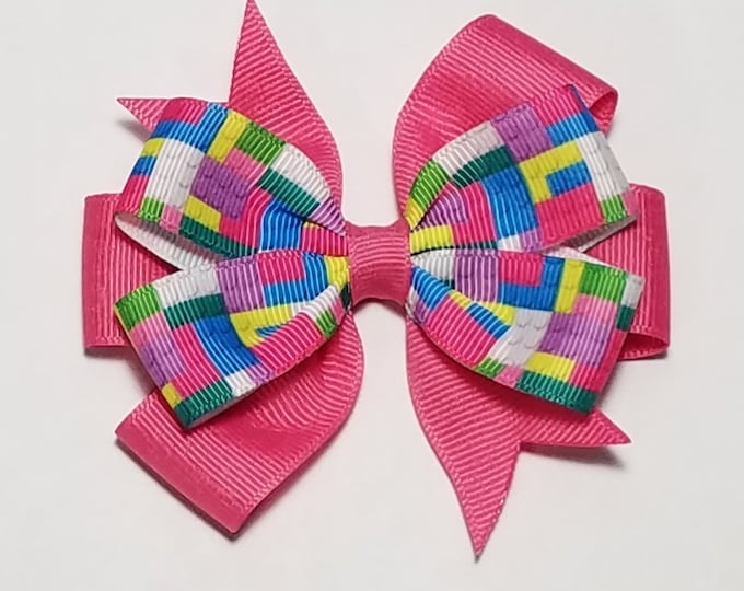 3.5" Building Blocks Hair Bow *You Choose Solid Bow Color*