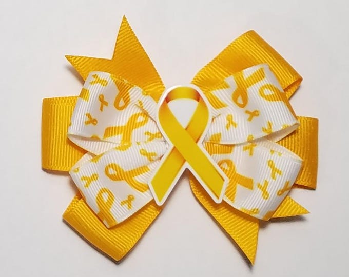 3.5"  Yellow Gold Awareness Ribbon Hair Bow *You Choose Solid Bow Color*