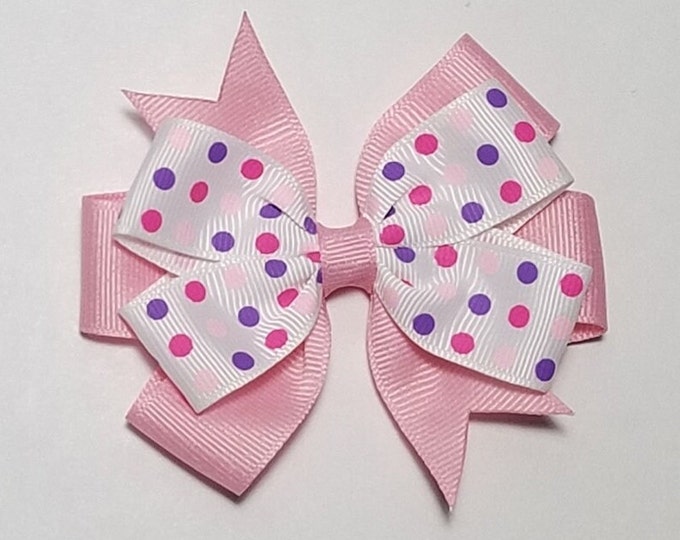 3.5" Pink Purple Polka Dot Hair Bow *You Choose Solid Bow Color*