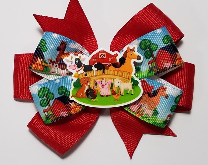 3.5" Farm Animal Hair Bow *You Choose Solid Bow Color*