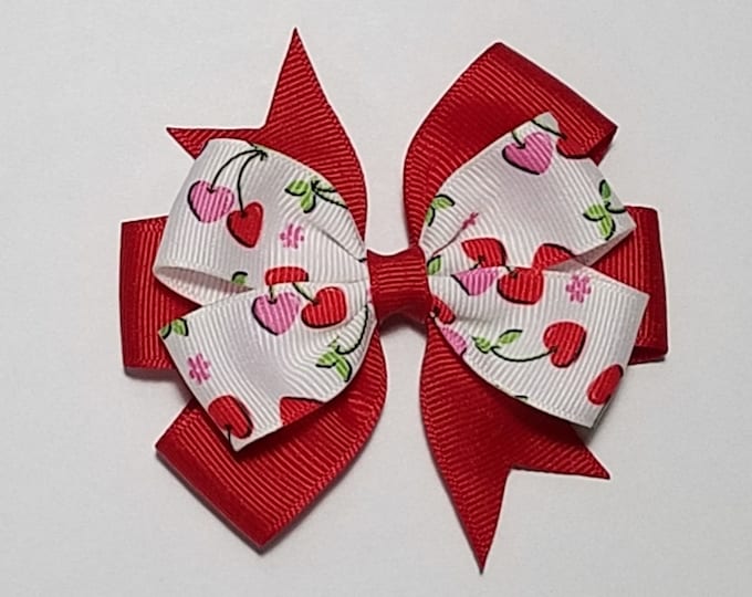 3.5" Cherry Hair Bow *You Choose Solid Bow Color*