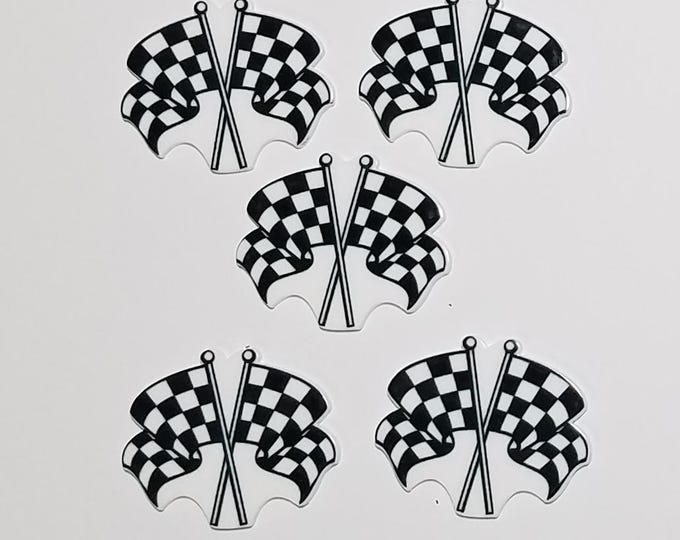 5 Piece Checkered Flag Flatback 1.5" Plastic for Hairbows Birthday Decoration
