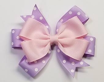 3.5" Baby Pink Light Purple Polka Dot Hair Bow *You Choose Solid Bow Color*