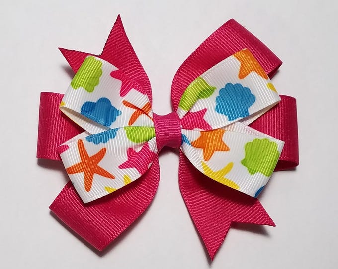 3.5" Seashell Hair Bow *You Choose Solid Bow Color*