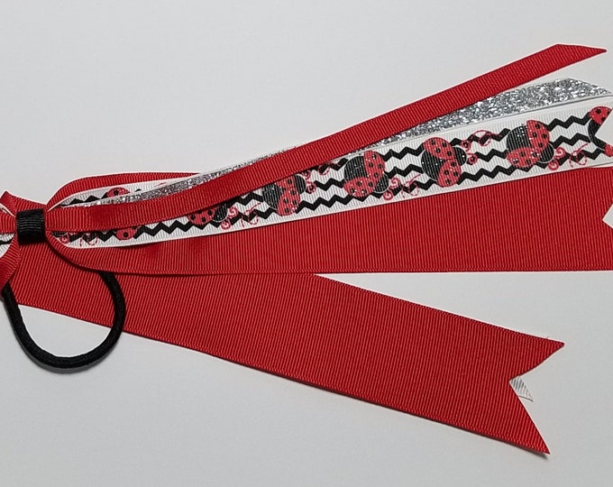 Ladybug Ponytail Streamer *You Choose Solid Ribbon Color- Glitter Color & Length*