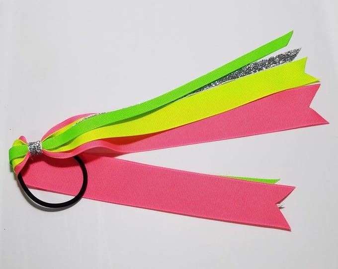 Neon 1980's Retro Neon Green, Neon Lime, Neon Pink Ponytail Streamer- 9" (18" total) *CLEARANCE*