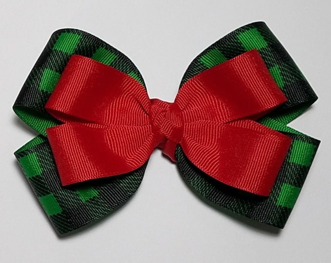 5" Buffalo Plaid Hair Bow *You Choose Solid Bow Color*