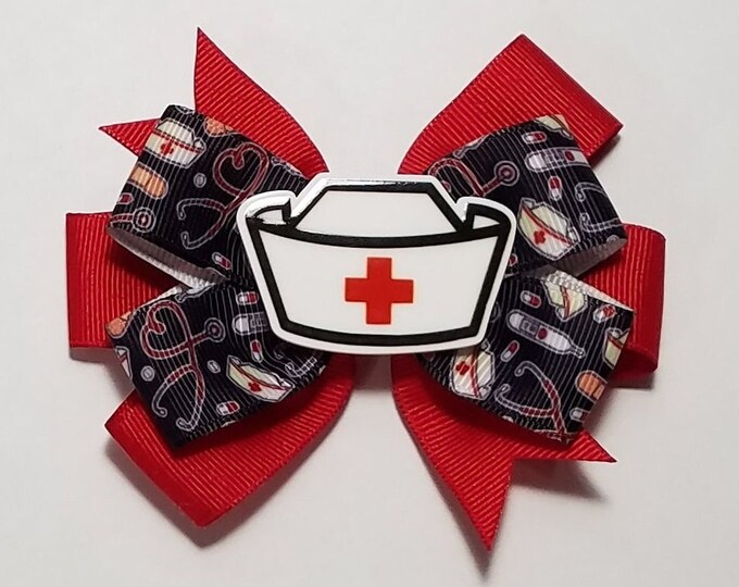 3.5" Nurse Hair Bow *You Choose Solid Bow Color*