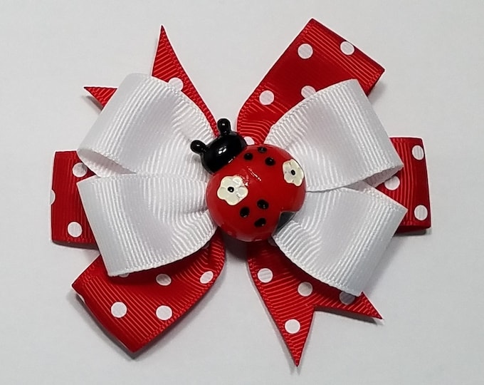 3.5" Ladybug Hair Bow *You Choose Solid Bow Color*