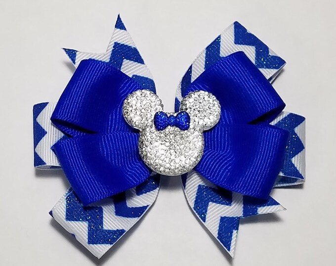 3.5" Electric Blue Glitter Hair Bow *You Choose Solid Bow Color*