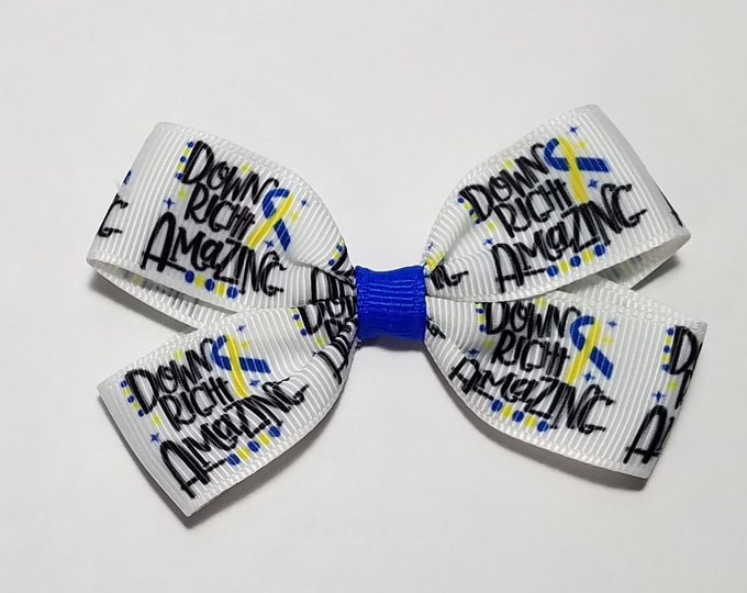 3" Down Syndrome Blue Yellow Awareness Ribbon Hair Bow