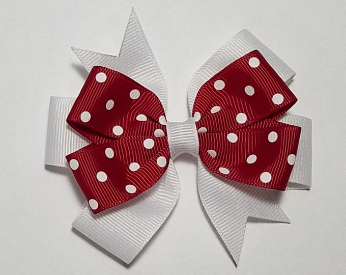 3.5" Cranberry Red Polka Dot Hair Bow *You Choose Solid Bow Color*