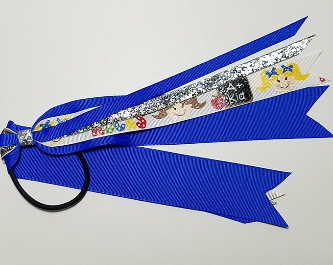 Preschool Pre-K Ponytail Streamer *You Choose Solid Ribbon Color- Glitter Color & Length*