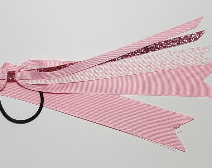 Pink Awareness Breast Cancer Ribbon Ponytail Streamer