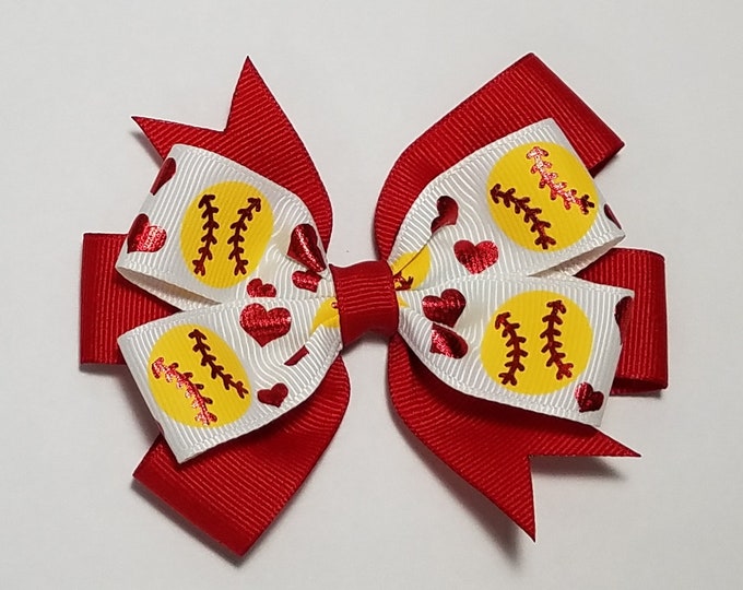 3.5" Softball Sport Hair Bow *You Choose Solid Bow Color*