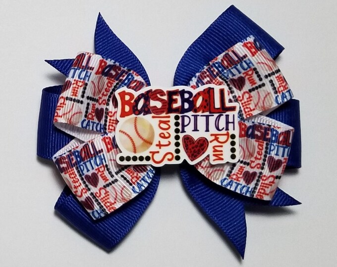 3.5" Baseball Hair Bow *You Choose Solid Bow Color*