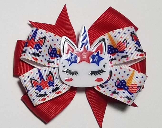 3.5" USA Unicorn Hair Bow *You Choose Solid Bow Color*