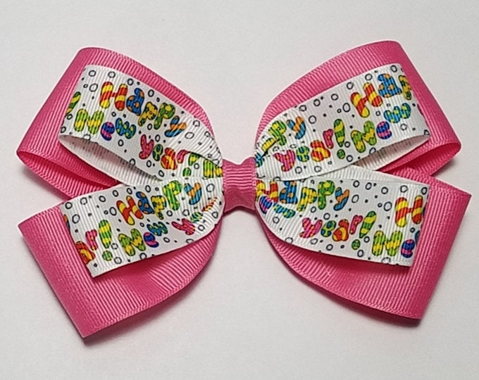 5" Happy New Year Hair Bow *You Choose Solid Bow Color*