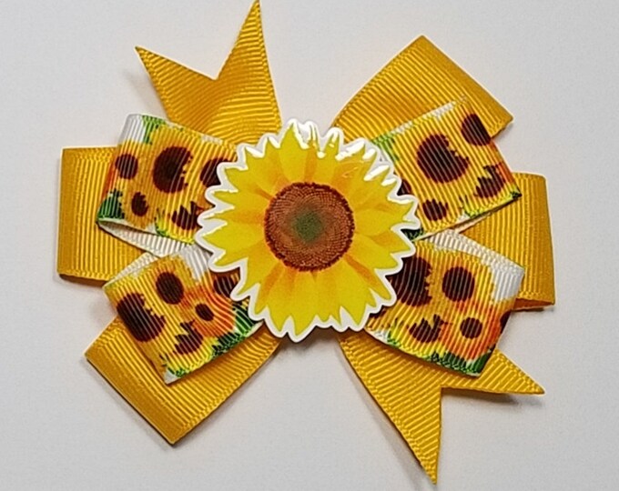 3.5" Sunflower Hair Bow *You Choose Solid Bow Color*