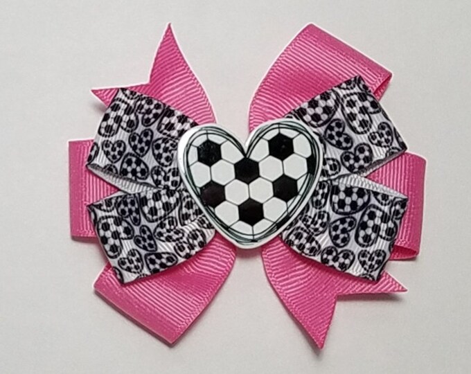 3.5" Soccer Hair Bow *You Choose Solid Bow Color*