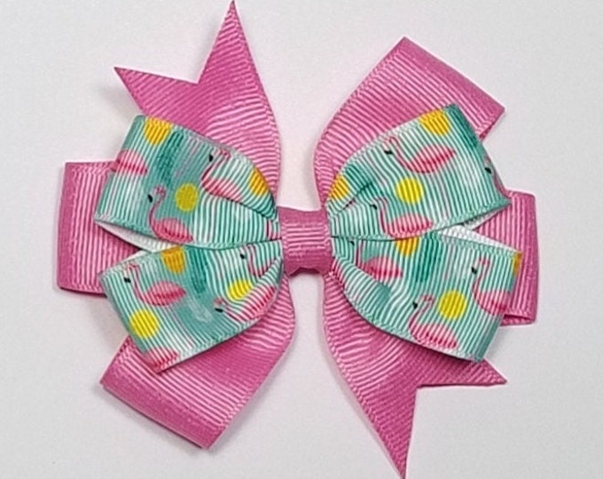3.5" Flamingo Hair Bow *You Choose Solid Bow Color*
