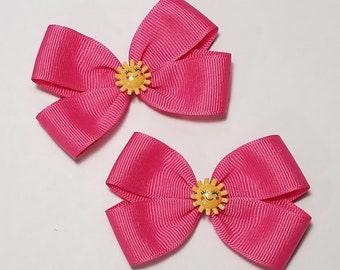 3" Sunshine Pigtail Hair Bow Set *You Choose Solid Bow Color*