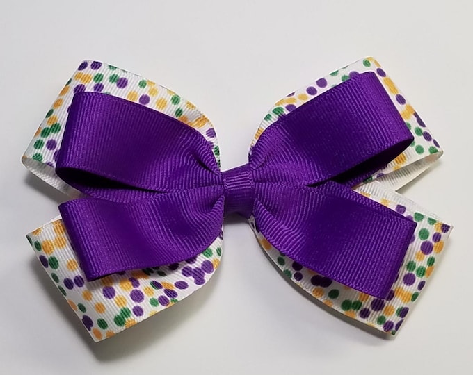 5" Mardi Gras Polka Dot Hair Bow *You Choose Solid Bow Color*