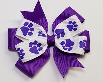 3.5" Purple Paw Print Hair Bow *You Choose Solid Bow Color*