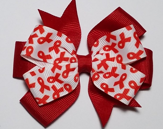 3.5" Red Awareness Hair Bow *You Choose Solid Bow Color*