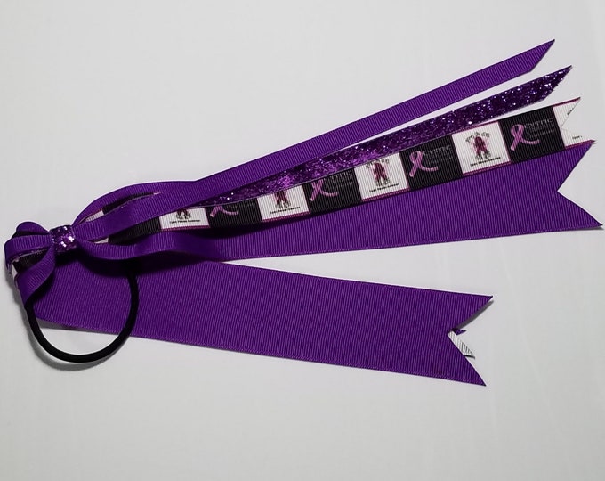 Cystic Fibrosis Purple Awareness Ribbon Ponytail Streamer *You Choose Solid Ribbon Color- Glitter Color & Length*
