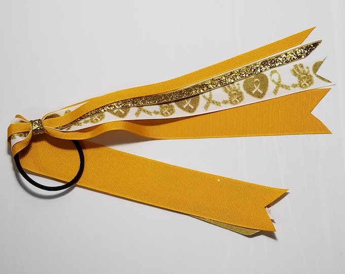 Childhood Cancer Gold Awareness Ribbon Ponytail Streamer *You Choose Solid Color- Glitter Color & Length*