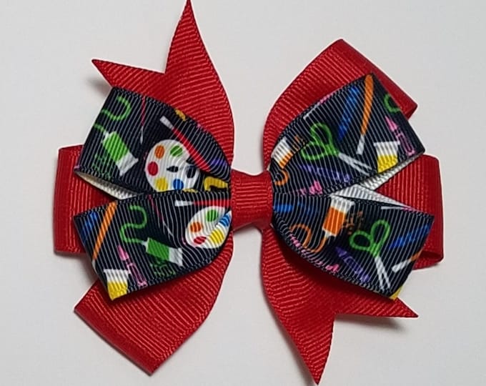 3.5" Art Painting Hair Bow *You Choose Solid Bow Color*