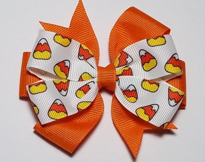 3.5" Candy Corn Hair Bow *You Choose Solid Bow Color*