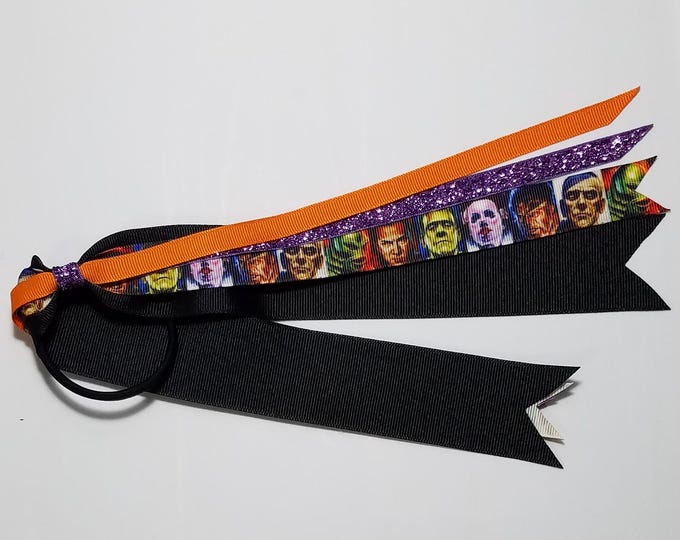 Horror Movie Monsters Ponytail Streamer *You Choose Solid Ribbon Color- Glitter Color & Length*