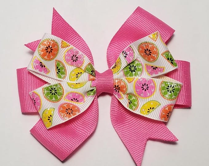 3.5" Citrus Fruit Glitter Hair Bow *You Choose Solid Bow Color*